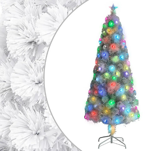 vidaXL Arbre de Noël artificiel pré-éclairé blanc 210 cm fibre optique