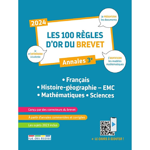 Les 100 règles d'or du brevet, annales 3e : français, histoire géographie-EMC, mathématiques, sciences · Occasion