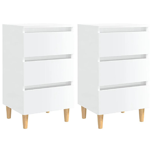 vidaXL Tables de chevet pieds en bois 2 pcs blanc brillant 40x35x69 cm