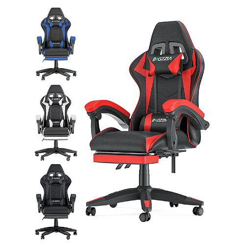 Fauteuil de Bureau - BIGZZIA Siège de bureau Réglable - Chaise gaming avec Appui-tête et Support lombaire, 136kg, Noir et Rouge