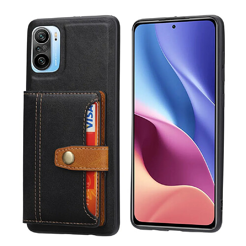 Coque en TPU + PU avec béquille et porte-cartes noir pour votre Xiaomi Redmi K40/Redmi K40 Pro/Poco F3