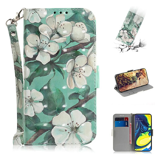 Wewoo Housse Coque Etui en cuir Flip avec Motif peinture 3Ddessin coloré et fentes pour cartes et porte-cartes Galaxy A80 / A90 fleur à l'aquarelle