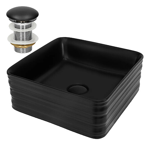 ML-Design Vasque à poser en céramique noir lavabo avec garniture de vidage noir 390x150 mm