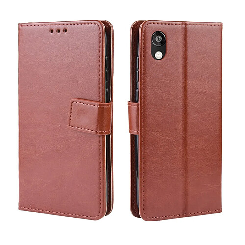 Wewoo Housse Coque Étui en cuir à rabat horizontal rétro Crazy Horse Texture pour Huawei Y5 2019avec support et fentes cartes et cadre photo marron