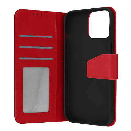 Avizar Housse iPhone 13 Pro Max Cuir premium Porte-carte Fonction support Vidéo rouge