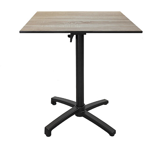 Restootab Table h90cm, pliable pour terrasse en Compact HPL décor bois clair 70x70