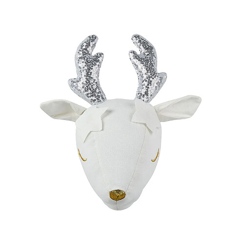 Beliani Décoration murale en peluche blanche tête de cerf 20 x 29 cm SUZY