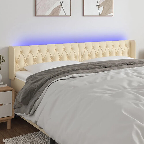 Maison Chic Tête de lit scandinave à LED,meuble de chambre Crème 203x16x78/88 cm Tissu -MN12259