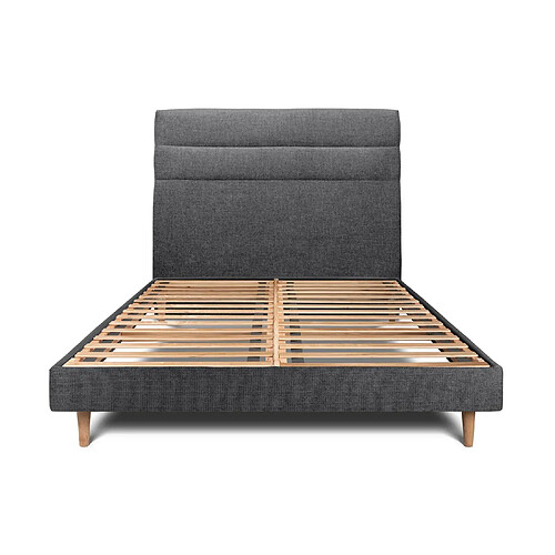 Sommeil de plomb Lit 135x190cm avec tête de lit lignes tissu et sommier kit Noir - Hauteur totale : 29cm