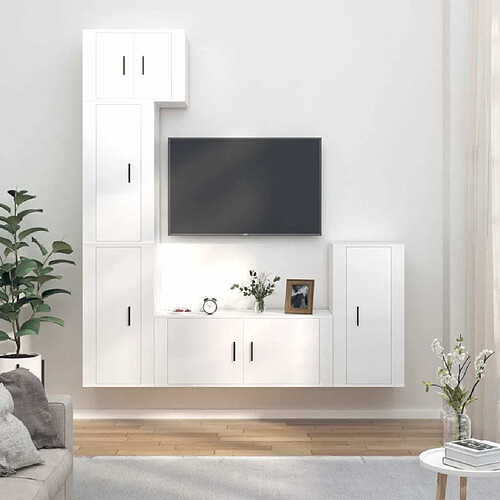 Maison Chic Ensemble de meubles TV 5 pcs pour salon - Blanc brillant Bois d'ingénierie -MN15092