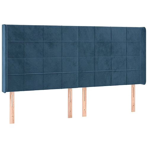 Maison Chic Tête de lit moderne avec oreilles pour chambre - Décoration de lit Bleu foncé 203x16x118/128 cm Velours -MN21977