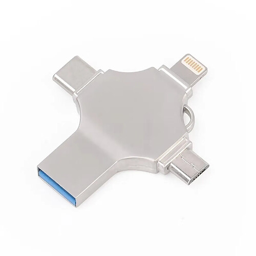 Wewoo Clé USB Croix 4 en 1 128 Go Lightning 8 broches + disque Mirco USB + USB-C / Type-C + USB 3.0 métal (argent)