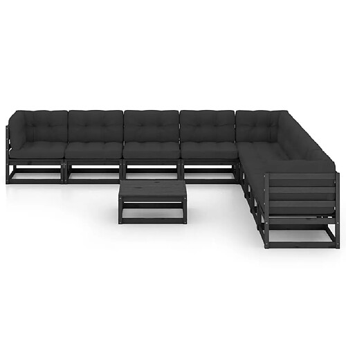 Maison Chic Salon de jardin 10 pcs + coussins - Mobilier/Meubles de jardin - Table et chaises d'extérieur Noir Bois de pin massif -MN78665