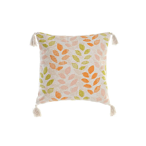 Coussin DKD Home Decor Beige Polyester Coton Aluminium Multicouleur Feuille d'une plante (45 x 10 x 45 cm)