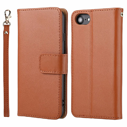 Etui en cuir véritable technologie de blocage RFID avec support et sangle marron pour votre Apple iPhone 7/8/SE (2nd Generation)