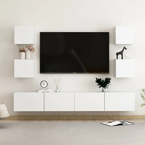 Maison Chic Ensemble de meubles TV 6 pcs | Banc TV Moderne pour salon | Meuble de Rangement - Blanc Aggloméré -MN55549