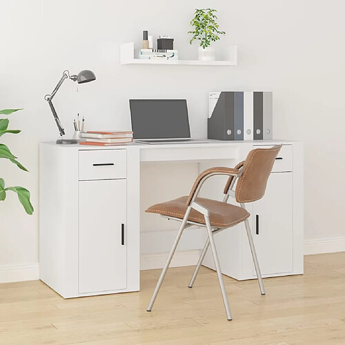 vidaXL Bureau avec armoire blanc bois d'ingénierie