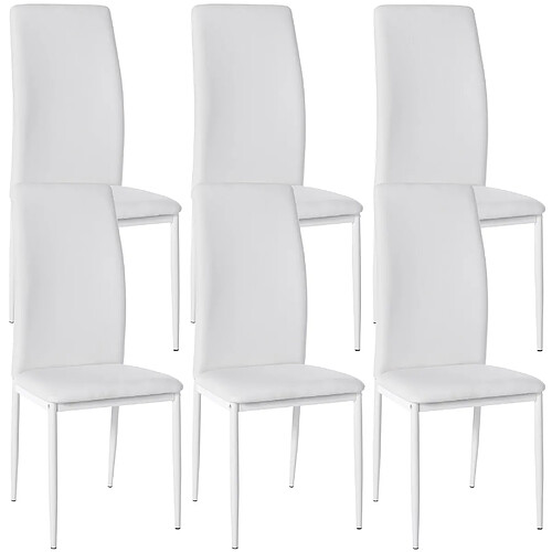 Decoshop26 Lot de 6 chaises de salle à manger design simple en synthétique blanc cadre en métal noir CDS10289