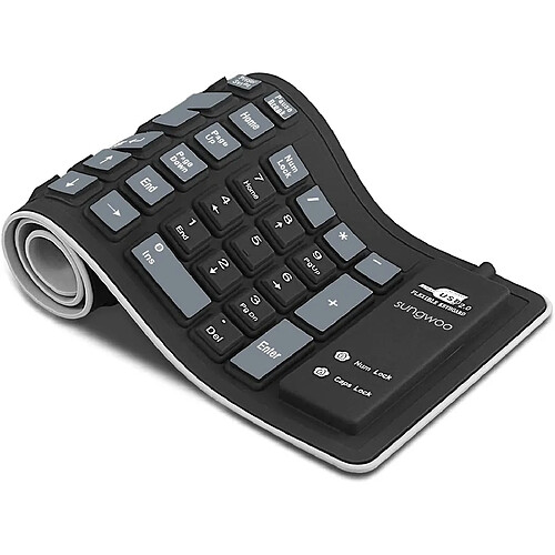 Clavier pliable en silicone USB filaire étanche Rollup Keyboard pour ordinateur portable PC (noir + gris)