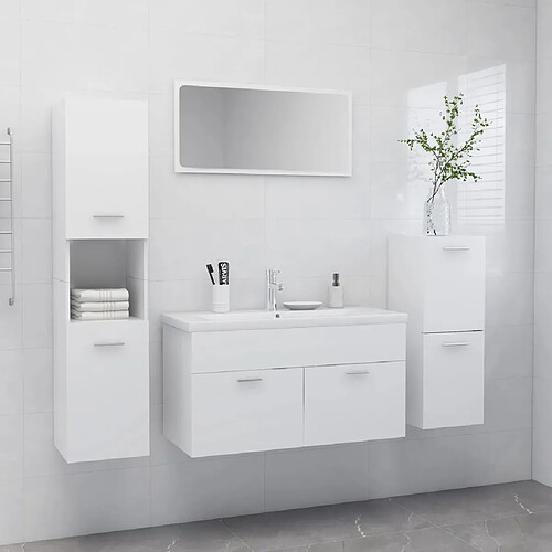 ComfortXL Ensemble De Meubles De Salle De Bain Blanc Bois D'ingénierie