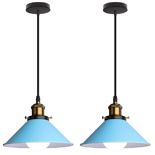 Stoex (2PCS) Lampe À Suspension Rétro Lustre Vintage Bleu Ø22CM Plafonnier Industriel Lampes Suspendues Modernes Pour Restaurant Loft Cuisine Café E27