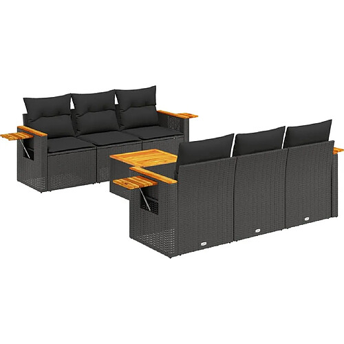 Maison Chic Salon de jardin 7 pcs avec coussins | Ensemble de Table et chaises | Mobilier d'Extérieur noir résine tressée -GKD17111