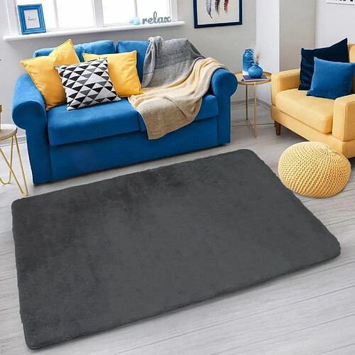 Sensoo Tapis décoratif pour salon, chambre à coucher, chambre d'enfant | Tapis moelleux | Moderne | Poils longs | Super doux | Qualité supérieure | Couleur unie | Antidérapant (gris foncé, 130 x 190