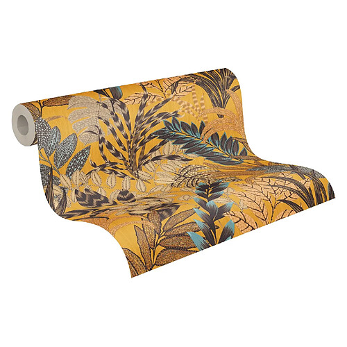 As Creation Livingwalls papier peint feuilles tropicales jaune ocre, bleu et beige