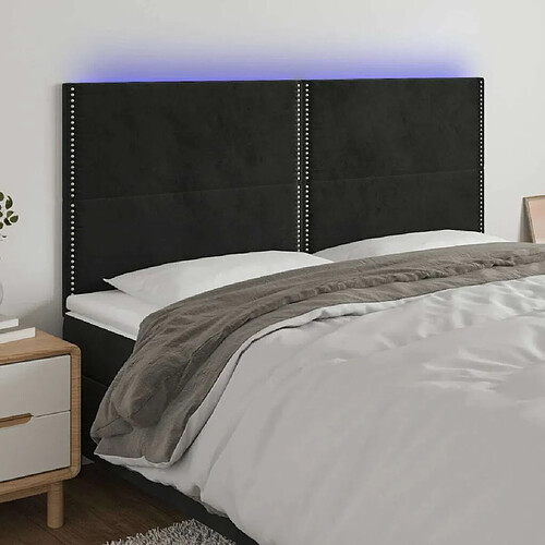 Maison Chic Tête de lit scandinave à LED,meuble de chambre Noir 180x5x118/128 cm Velours -MN52038