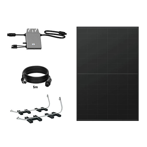 TORNASOL Kit solaire auto-installable 400W, x1 panneau solaire rigide, bifacial, full black de 420W-DC1500V, inclinaison 20º, protection IP68, connexion schuko|câble MC4, recommandé pour toit plat