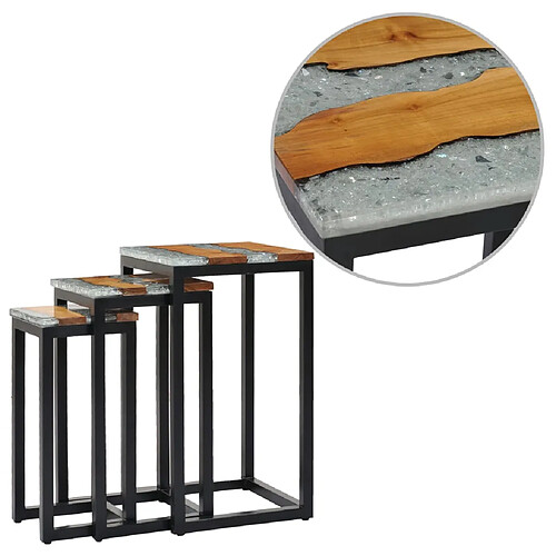 vidaXL Tables gigognes 3 pcs Bois de teck massif et polyrésine