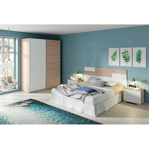 Pegane Ensemble de chambre à coucher adulte coloris effet bois / blanc ( Armoire + 2 chevets et tête de lit )