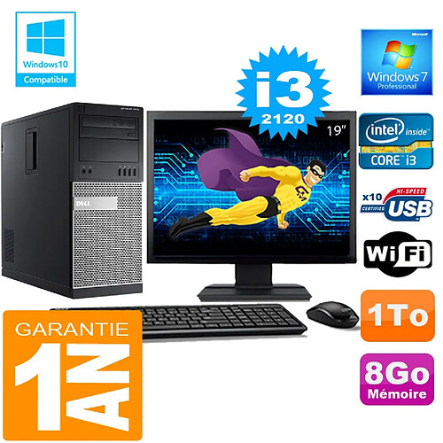 PC Tour DELL 7010 Core I3-2120 Ram 8Go Disque 1 To Wifi W7 Ecran 19" · Occasion