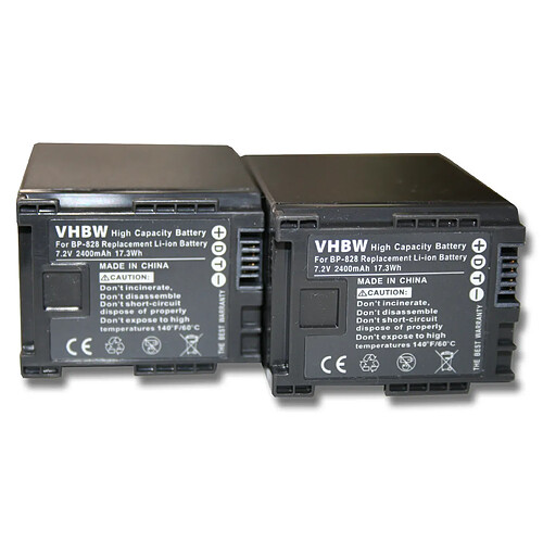 vhbw 2x batteries Set 2400mAh (7.2V) avec puce d´informations pour caméra Canon Legria HF G40 comme BP-819, BP-820, BP-827.