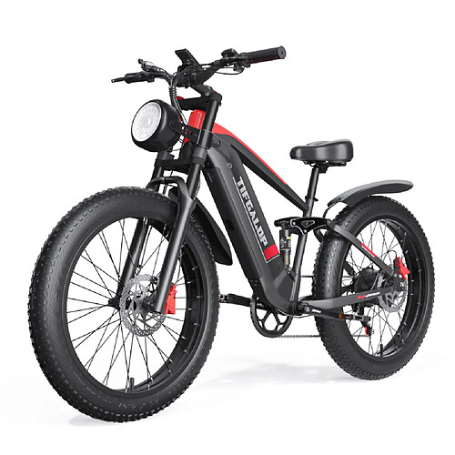 TIFGALOP Vélo électrique pneu tout-terrain de 26 pouces, moteur 48V2000W, suspension complète et batterie 48V 22AH avec freins à disque Ebike à 7 vitesses