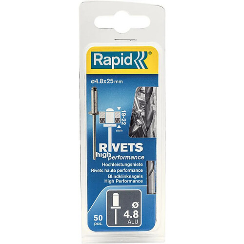 Rivets Universal R 48 x 25mm incl. Foret 50 Unités Blister Rapid