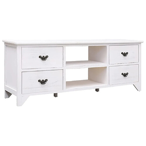 Maison Chic Meuble TV scandinave - Banc TV pour salon Blanc antique 108x30x40 cm Bois de Paulownia solide -MN94542