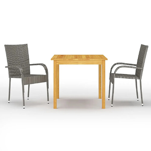 Salle à manger de jardin 3 pcs,Table et chaise à dîner Gris -MN41302