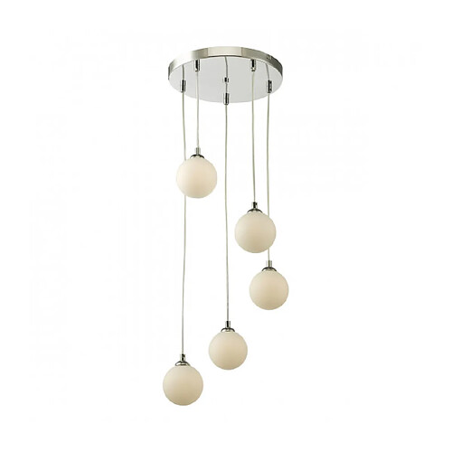 Luminaire Center Suspension Federico Chrome poli,verre opale 5 ampoules 150cm