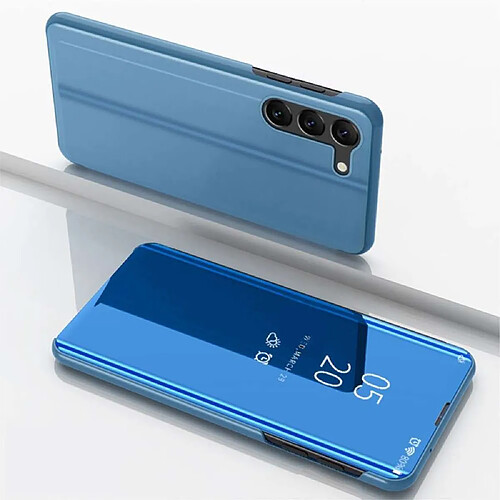 Htdmobiles Housse pour Samsung Galaxy S23 Plus 5G - etui portefeuille miroir clear view + verre trempe - BLEU