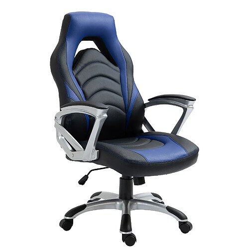 Decoshop26 Fauteuil gamer chaise gaming console bureau sur roulettes en synthétique noir et bleu BUR10608