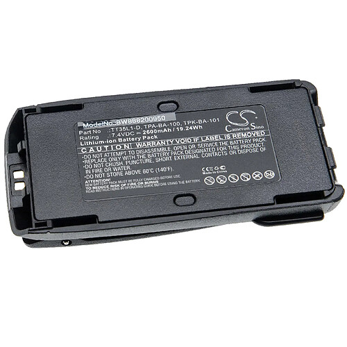 vhbw batterie compatible avec Tait TP8100, TP8110, TP8115, TP8120, TP8135, TP8140, TP9300 radio talkie-walkie (2600mAh, 7.4V, Li-Ion) + clip