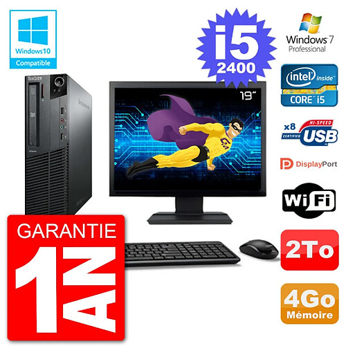 PC Lenovo M82 SFF Ecran 19" i5-2400 RAM 4Go Disque 2To Graveur DVD Wifi W7 · Occasion