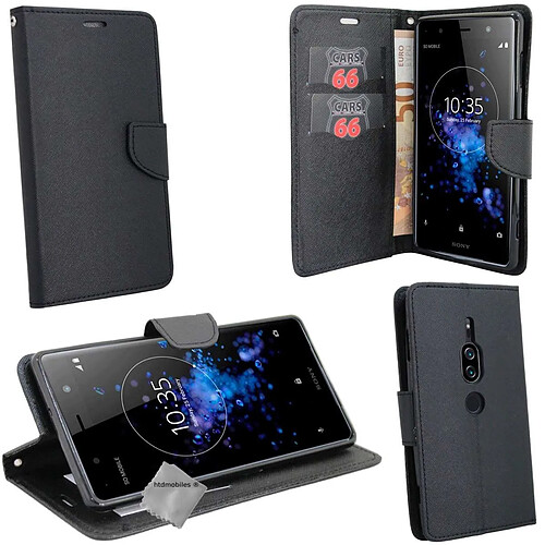 Htdmobiles Housse etui portefeuille pour Sony Xperia XZ2 Premium + verre trempe - NOIR / NOIR