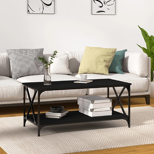 Maison Chic Table basse,Table Console Table d'appoint, Table pour salon Noir 100x50x45 cm Bois d'ingénierie et fer -MN43454