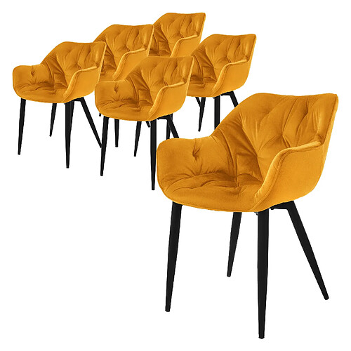 ML-Design Lot de 6 chaises de salle à manger assisejaune moutarde velours pieds métal noir