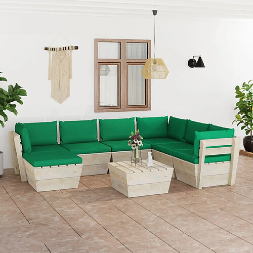 vidaXL Salon de jardin palette 8 pcs avec coussins bois d'épicéa