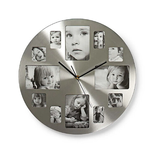 Alpexe Horloge Murale Circulaire | 40 cm de Diamètre | Cadre photo | Argent