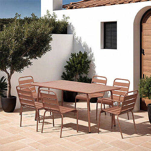 Mes Ensemble table + 4 chaises + 2 fauteuils en métal terracotta - BACA