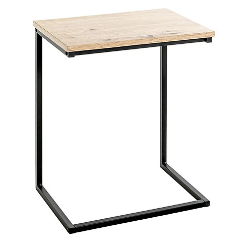 Pegane Table d'appoint en bois coloris chêne clair et métal coloris noir -longueur 40 x profondeur 30 x hauteur 50 cm